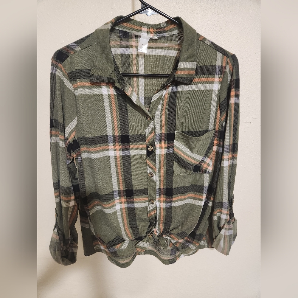 Womens Flannel 3/4 Sleve Shirt. Sz L